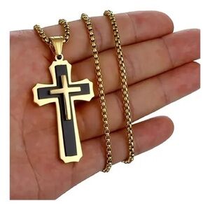 Gold and Black Cross Pendant Necklace
